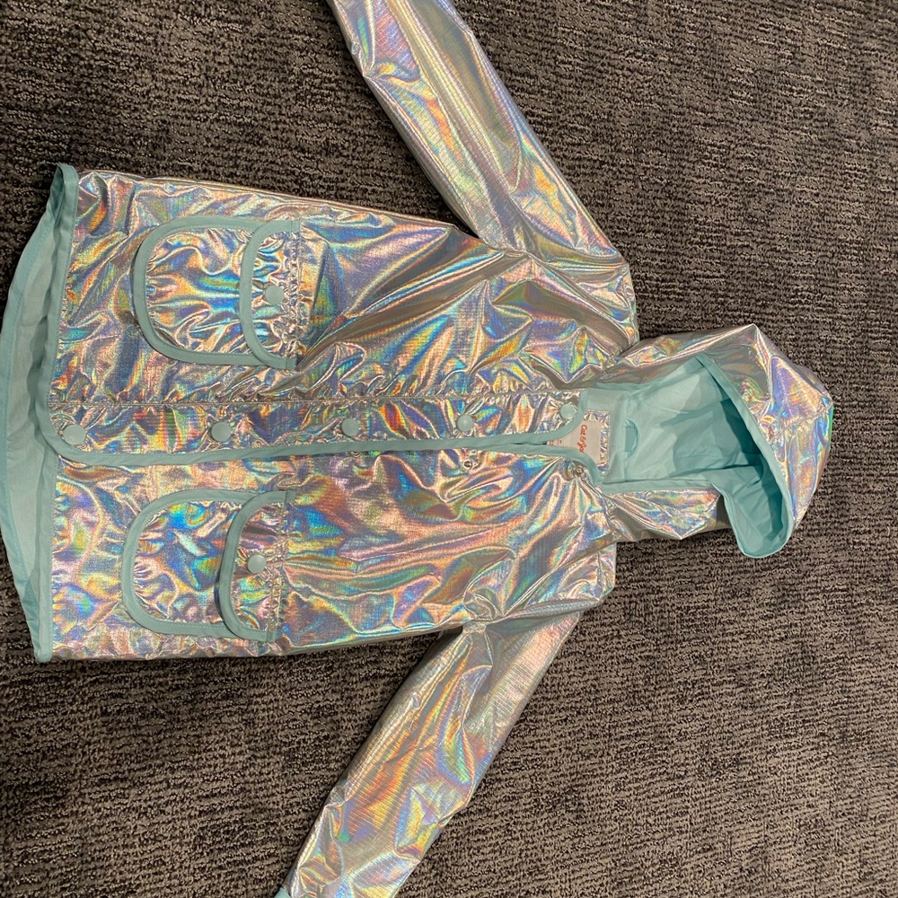 Shimmery silver rain coat with pockets